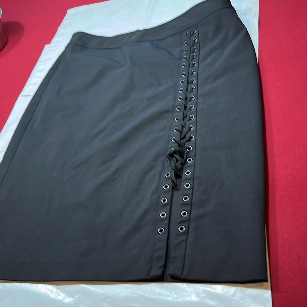 BLACK stretchy pirate lace up pencil SKIRT midi corset nylon spandex 9/10 TAWAIN - Picture 3 of 12